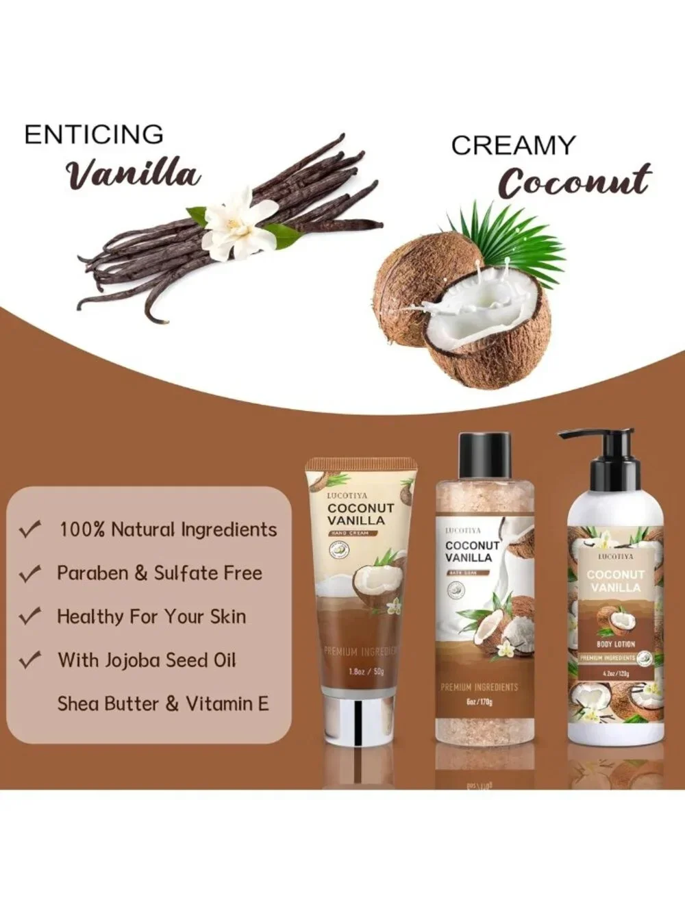 Vanilla Coconut Spa Gift Set - Relaxing Bath & Body Gifts for Women, Self-Care